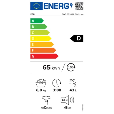 ECG EWS 601001 BlackLine keskeny 6 kg elöltöltős mosógép ECG EWS 601001 BlackLine keskeny 6 kg elöltöltős mosógép