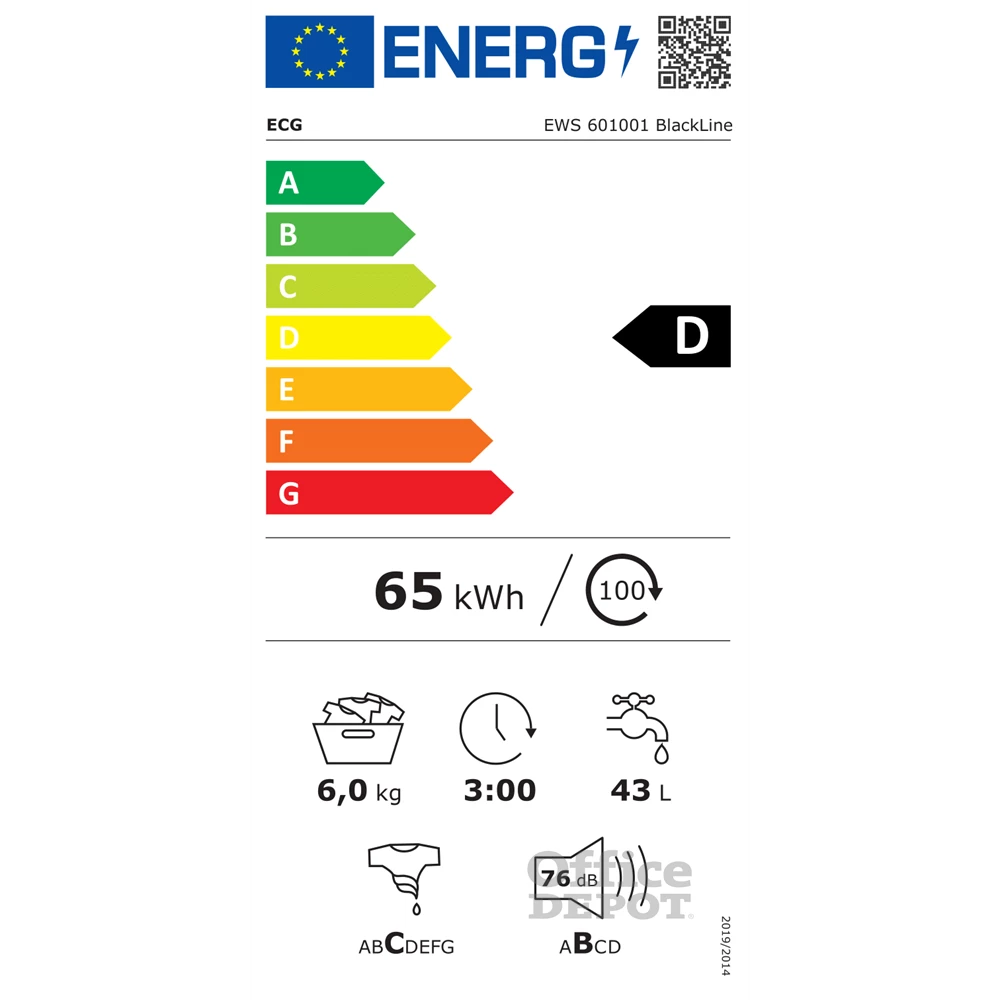 ECG EWS 601001 BlackLine fehér, elöltöltős, keskeny, max.1000ford., 6 kg, mosógép