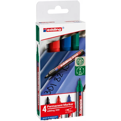 Edding 300 4db-os 1,5-3mm vegyes színű permanent marker készlet Edding 300 4db-os 1,5-3mm vegyes színű permanent marker készlet