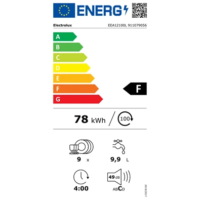 Electrolux EEA12100L beépíthető keskeny 9 terítékes mosogatógép Electrolux EEA12100L beépíthető keskeny 9 terítékes mosogatógép