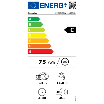 Electrolux EEC87400W beépíthető 14 terítékes mosogatógép Electrolux EEC87400W beépíthető 14 terítékes mosogatógép