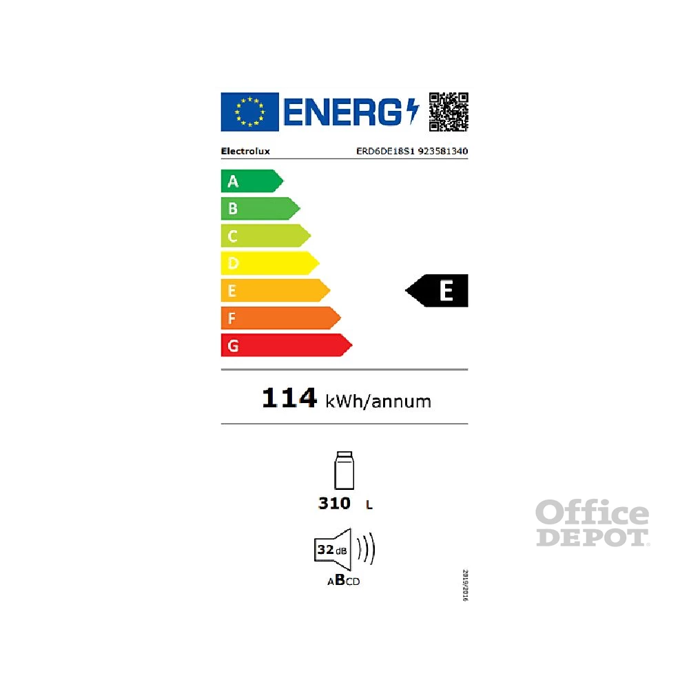 Electrolux ERD6DE18S1 egyajtós, beépíthető, Hűtő:310L, hűtőszekrény