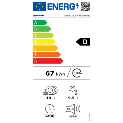 Electrolux ESG43310SX keskeny 10 terítékes inox mosogatógép Electrolux ESG43310SX keskeny 10 terítékes inox mosogatógép