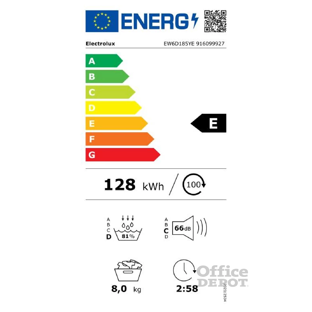 Electrolux EW6D185YE fehér, 8 kg, hőszivattyús, szárítógép