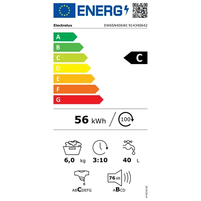 Electrolux EW6SN406WI keskeny 6 kg elöltöltős mosógép Electrolux EW6SN406WI keskeny 6 kg elöltöltős mosógép