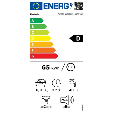 Electrolux EW6TN5061FH fehér, felültöltős, max.1000ford., 6 kg, mosógép (Újszerű)