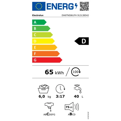 Electrolux EW6TN5061FH fehér, felültöltős, max.1000ford., 6 kg, mosógép (Újszerű)