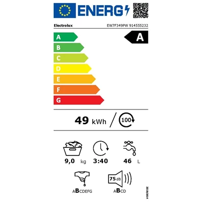 Electrolux EW7F349PW 9 kg elöltöltős mosógép Electrolux EW7F349PW 9 kg elöltöltős mosógép