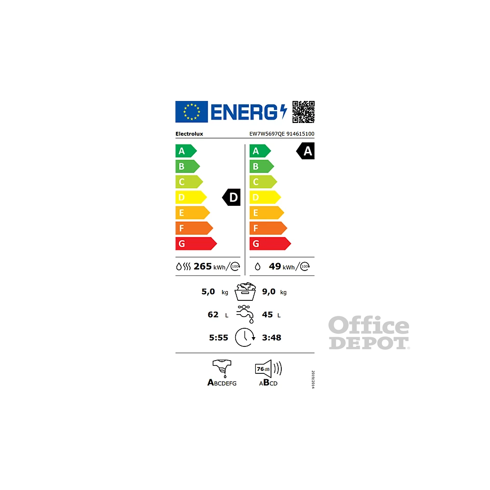 Electrolux EW7W5697QE SteamCare fehér, elöltöltős, max.1600ford., 9 kg/5 kg, mosó-szárítógép