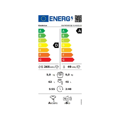 Electrolux EW7W5697QE SteamCare fehér, elöltöltős, max.1600ford., 9 kg/5 kg, mosó-szárítógép