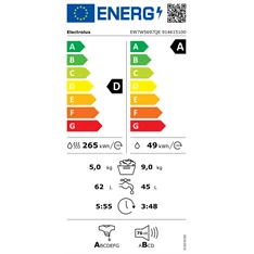 Electrolux EW7W5697QE SteamCare fehér, elöltöltős, max.1600ford., 9 kg/5 kg, mosó-szárítógép