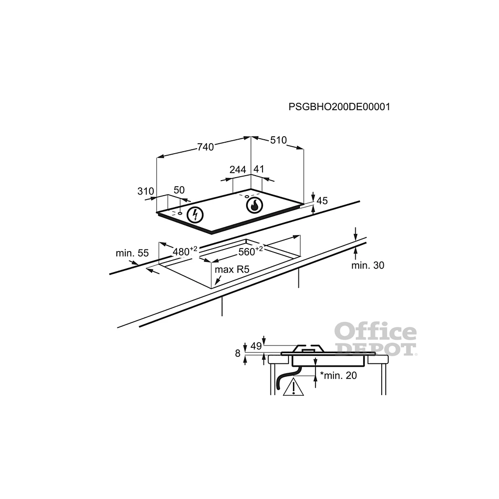 Electrolux KGG75362K fekete, beépíthető, gáz, főzőzóna: 4 +1 wok égőfej, beépíthető méret: 56cm, főzőlap