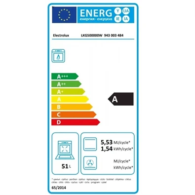 Electrolux LKG500000W fehér, szabadonálló, gáz, főzőzóna: 4, sütő:51L, grill, tűzhely