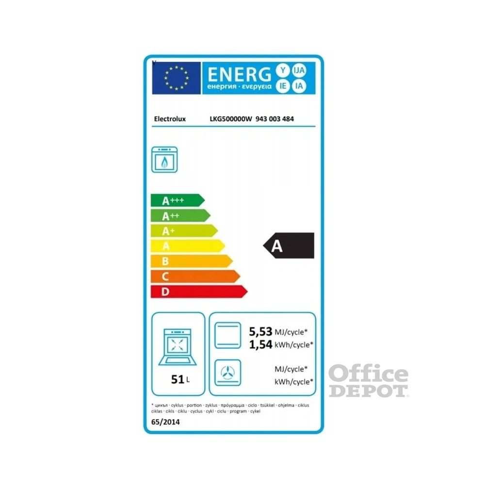 Electrolux LKG500000W fehér, szabadonálló, gáz, főzőzóna: 4, sütő:51L, grill, tűzhely