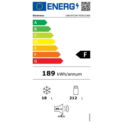 Electrolux LRB1AF23W egyajtós hűtőszekrény Electrolux LRB1AF23W egyajtós hűtőszekrény