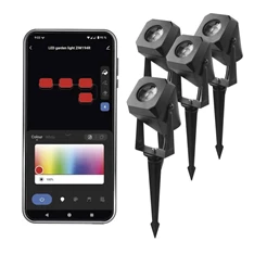 Emos GoSmart 4 darabos, 7 W, RGBIC dimmelhető, WiFi kültéri LED spotlámpa, kezdő készlet Emos GoSmart 4 darabos, 7 W, RGBIC dimmelhető, WiFi kültéri LED spotlámpa, kezdő készlet