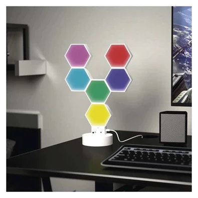 Emos GoSmart Hexagon fehér, 6 részből álló, RGBIC dimmelhető, WiFi LED asztali lámpa Emos GoSmart Hexagon fehér, 6 részből álló, RGBIC dimmelhető, WiFi LED asztali lámpa