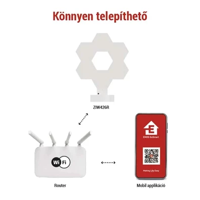 Emos GoSmart Hexagon fehér, 6 részből álló, RGBIC dimmelhető, WiFi LED asztali lámpa Emos GoSmart Hexagon fehér, 6 részből álló, RGBIC dimmelhető, WiFi LED asztali lámpa