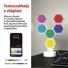 Emos GoSmart Hexagon fehér, 6 részből álló, RGBIC dimmelhető, WiFi LED asztali lámpa Emos GoSmart Hexagon fehér, 6 részből álló, RGBIC dimmelhető, WiFi LED asztali lámpa