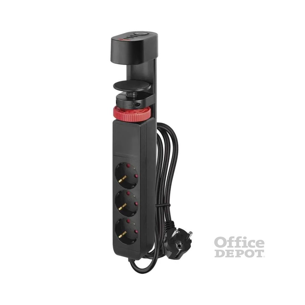 Emos P1321PD 1,5 m/3 aljzat/kapcsoló/asztalra szerelhető/USB/fekete/PVC/1,5 mm2 hosszabbító kábel