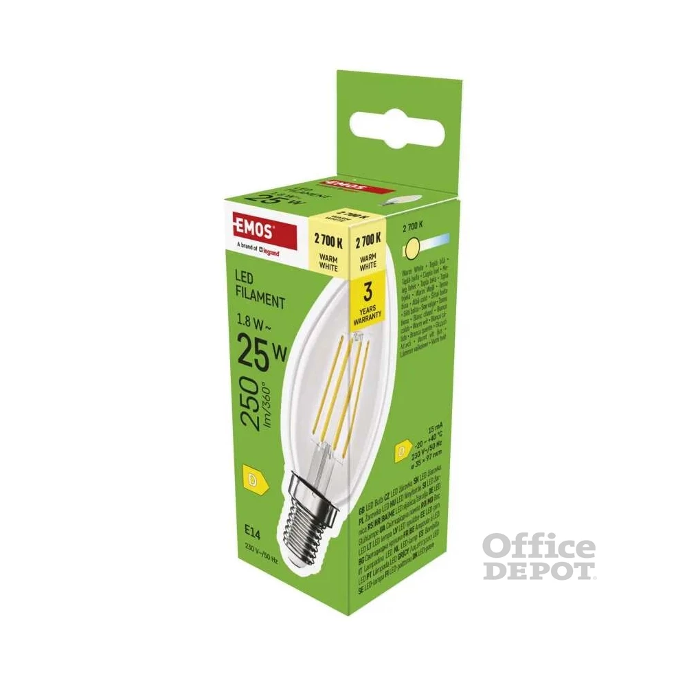 Emos ZF3D02 E14/1,8 W (25 W)/250 lm/meleg fehér filament gyertya LED izzó