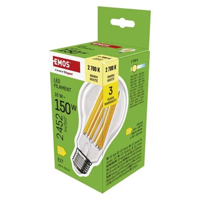 Emos ZF5D82 E27/18 W (150 W)/2452 lm/meleg fehér filament A70 LED izzó