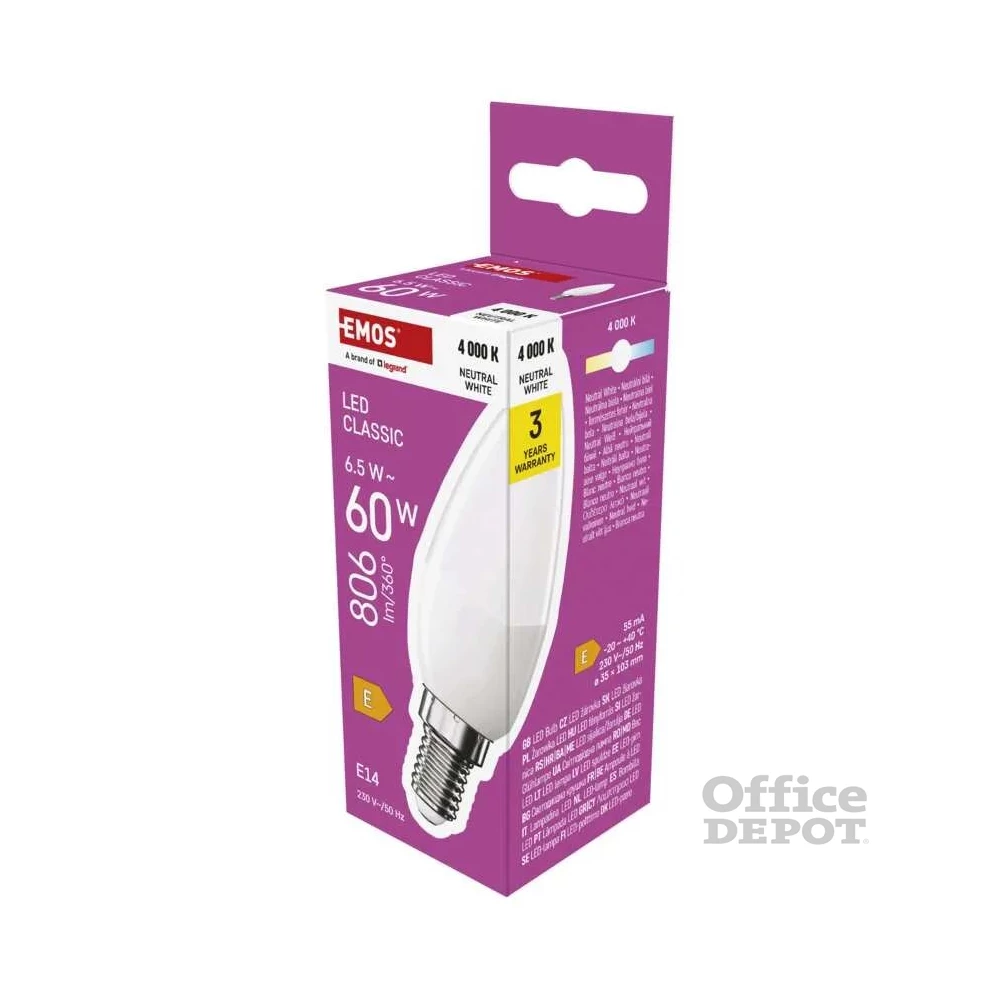 Emos ZQ3E43 Classic 6,5W 806lm E14 LED gyertya izzó