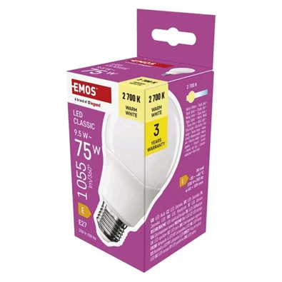 Emos ZQ5E51 A60 E27/9,5 W (75 W)/1055 lm/meleg fehér classic LED izzó Emos ZQ5E51 A60 E27/9,5 W (75 W)/1055 lm/meleg fehér classic LED izzó
