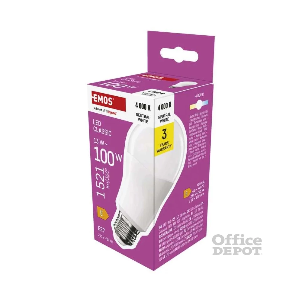 Emos ZQ5E63 A60 E27/13 W (100 W)/1521 lm/természetes fehér classic LED izzó