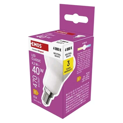 Emos ZQ7E23 E14/4,2 W (40 W)/470 lm/természetes fehér classic R50/ LED izzó Emos ZQ7E23 E14/4,2 W (40 W)/470 lm/természetes fehér classic R50/ LED izzó
