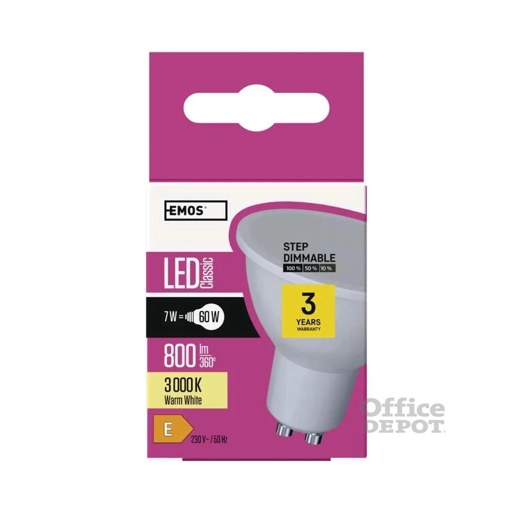 Emos ZQ8155S GU10/7W (60W)/800 lm/meleg fehér/dimmelhető Classic MR16 LED izzó