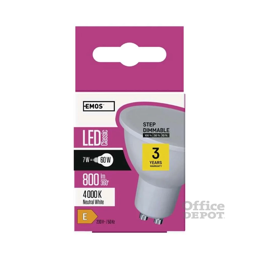 Emos ZQ8255S GU10/7W (60W)/800 lm/természetes fehér Classic MR16 LED izzó