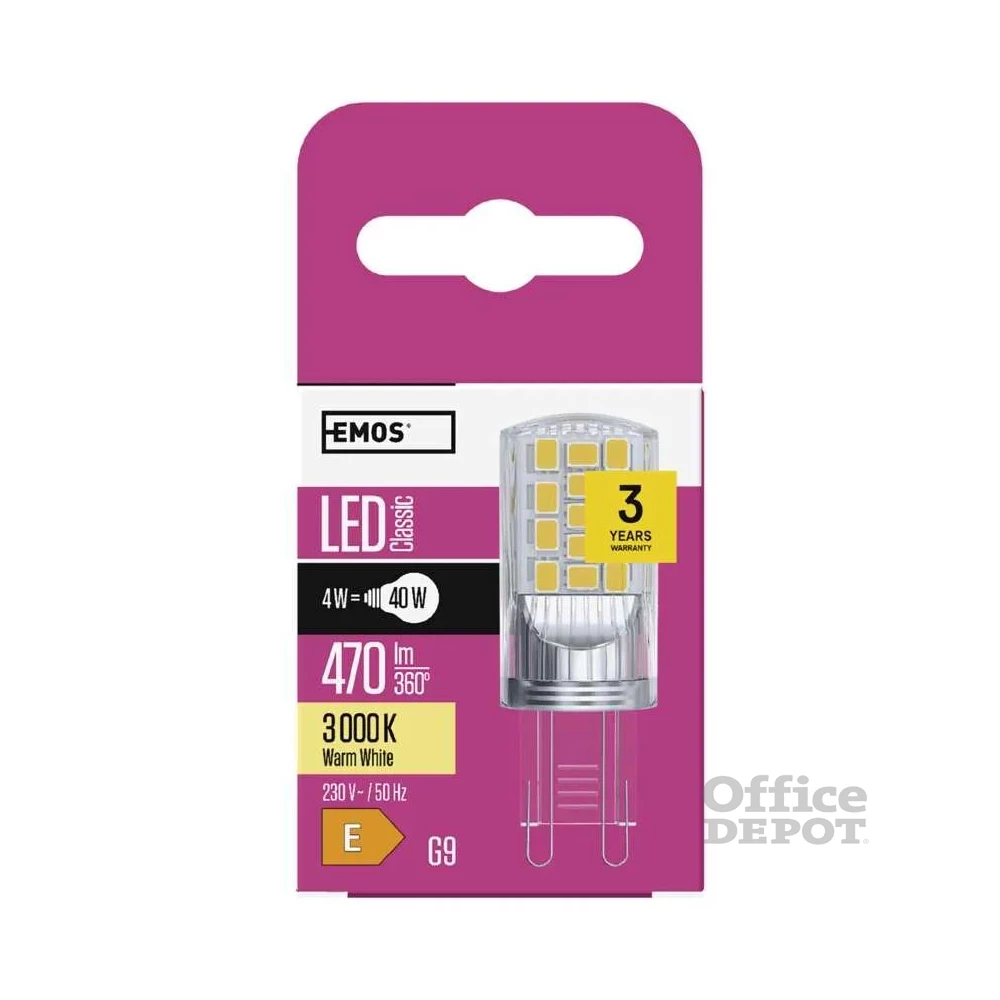 Emos ZQ9544 4W (40W)/470 lm/meleg fehér Classic JC /G9 LED izzó