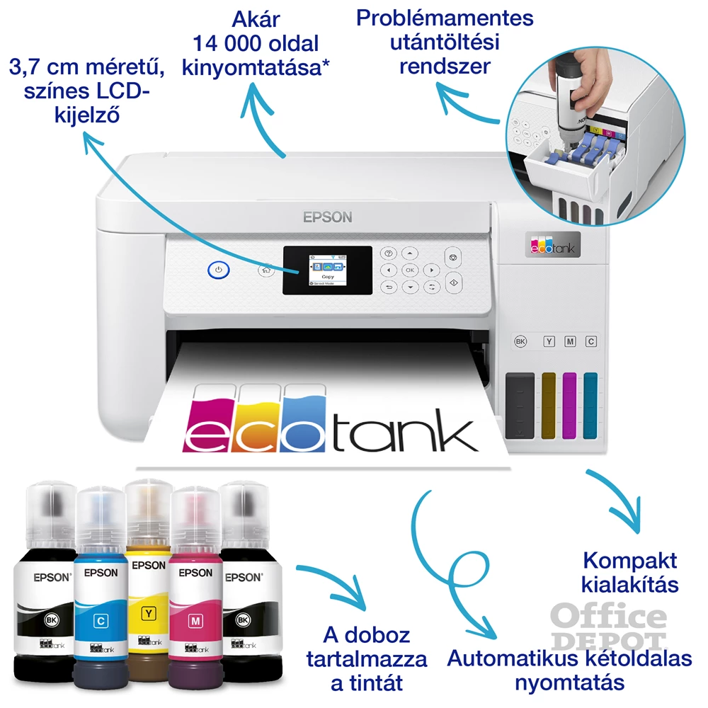 Epson EcoTank L4266 színes nyomtató MFP, Duplex, WiFi/USB, 14 000/5200 oldal tinta a dobozban