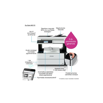 Epson EcoTank M3170 mono tintasugaras multifunkciós nyomtató (Újracsomagolt) Epson EcoTank M3170 mono tintasugaras multifunkciós nyomtató (Újracsomagolt)
