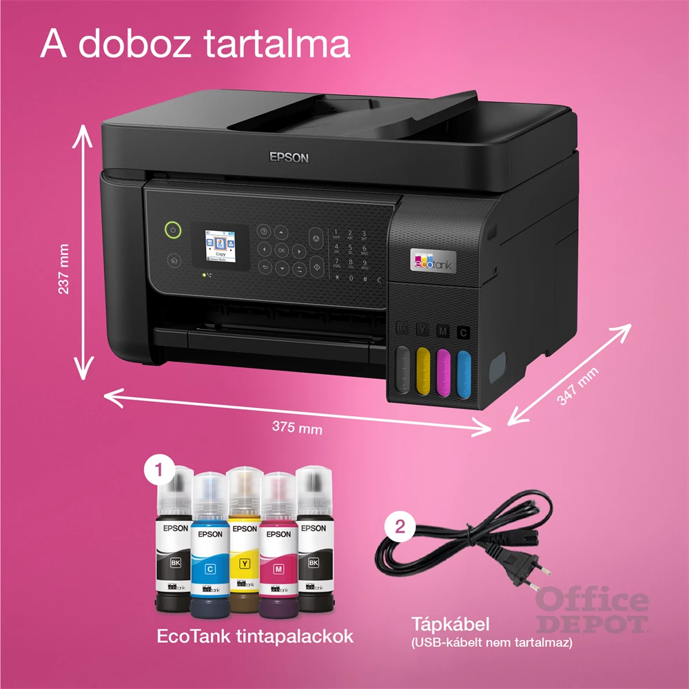 Epson EcoTank L5310 színes nyomtató MFP, WiFi/LAN, 8100/6500 oldal tinta a dobozban