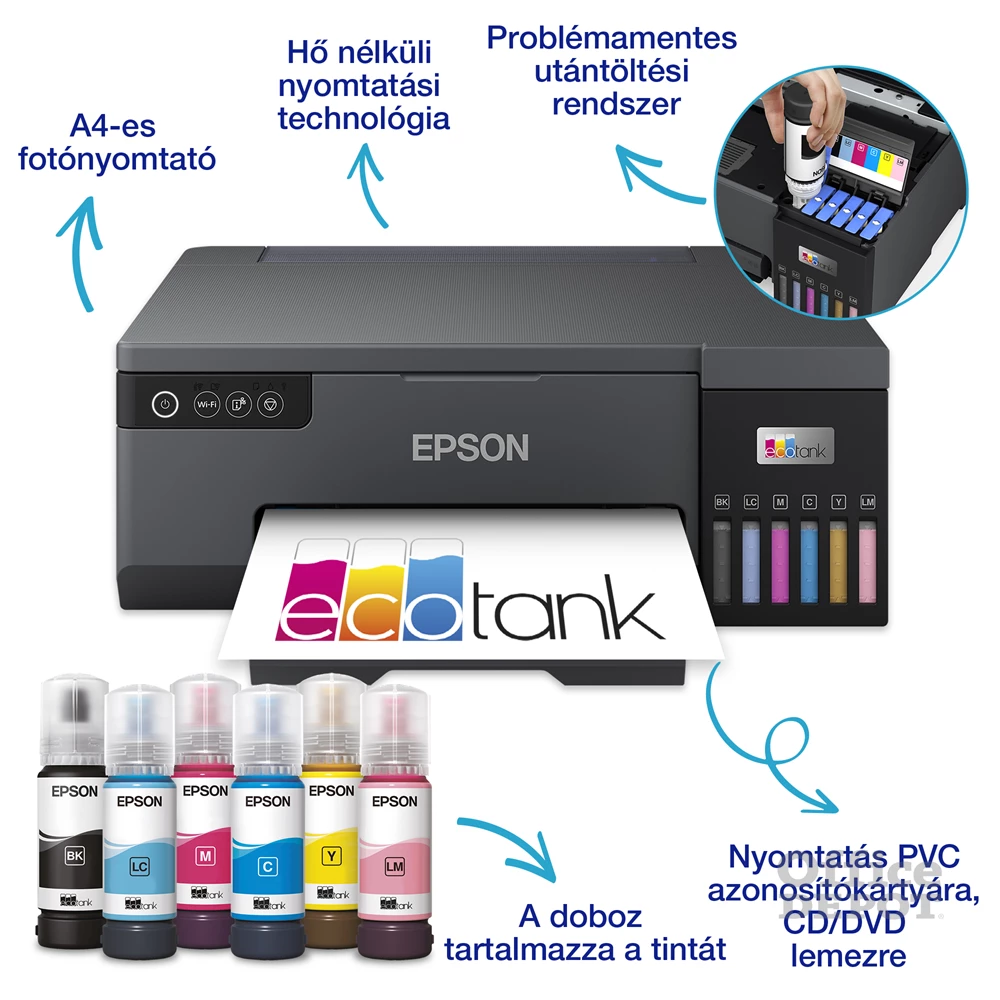 Epson EcoTank L8050 fotónyomtató WiFi/USB, 1500 fotóra elegendő tinta a dobozban