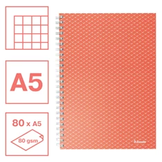Esselte ColourBreeze A5 kockás korall spirálfüzet Esselte ColourBreeze A5 kockás korall spirálfüzet