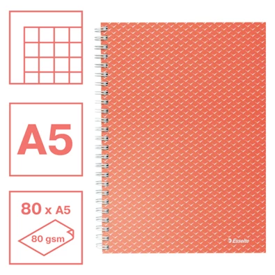 Esselte ColourBreeze A5 kockás korall spirálfüzet Esselte ColourBreeze A5 kockás korall spirálfüzet