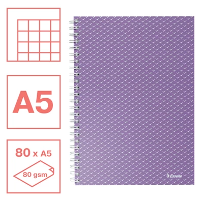 Esselte ColourBreeze A5 kockás levendula spirálfüzet Esselte ColourBreeze A5 kockás levendula spirálfüzet