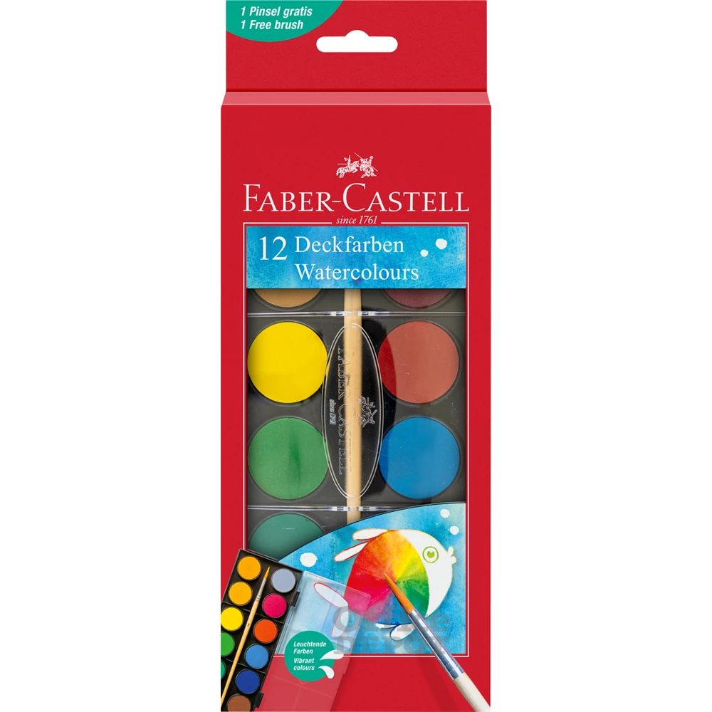 Faber-Castell 30 mm 12 színű vízfesték készlet ecsettel