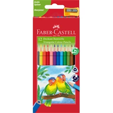 Faber-Castell Junior Papagáj 12 db háromszögletű színesceruza készlet hegyezővel