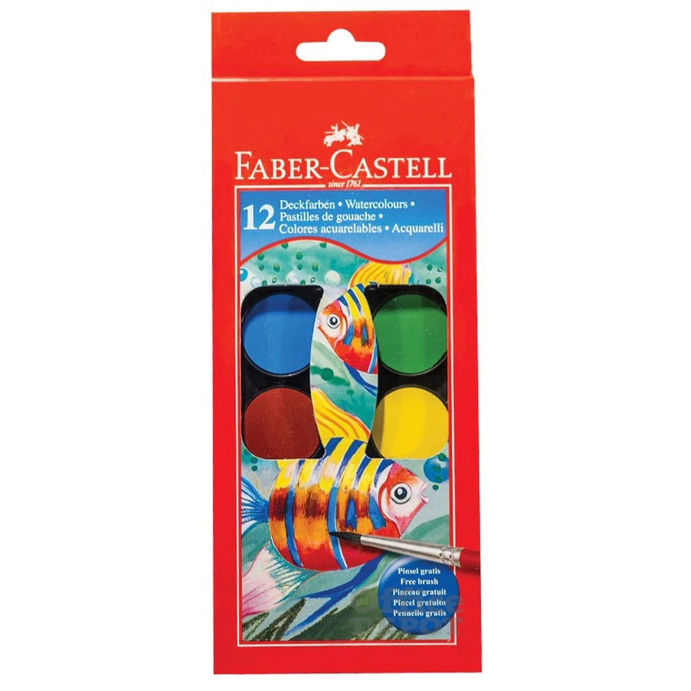Faber-Castell 30 mm 12 színű vízfesték készlet ecsettel