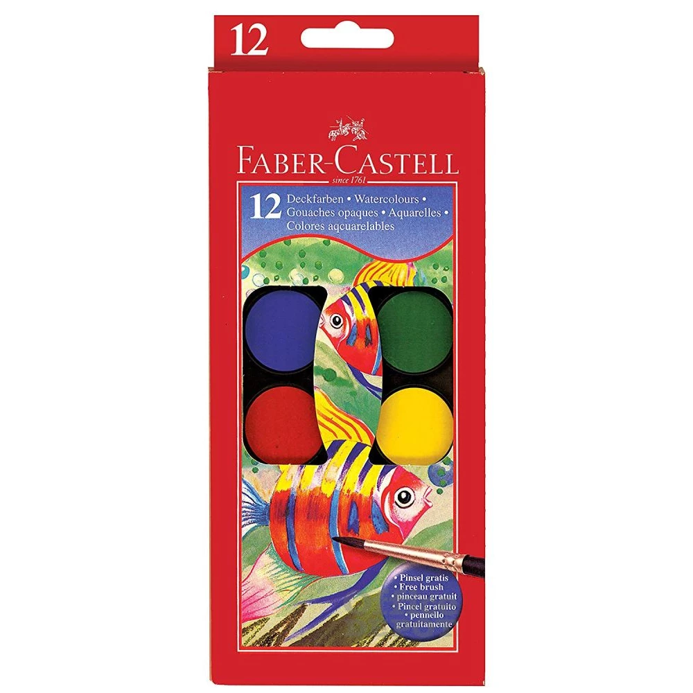 Faber-Castell 30 mm 12 színű vízfesték készlet ecsettel