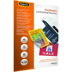 Fellowes A4 80mic öntapadó hátlapos 25db-os fényes lamináló fólia Fellowes A4 80mic öntapadó hátlapos 25db-os fényes lamináló fólia