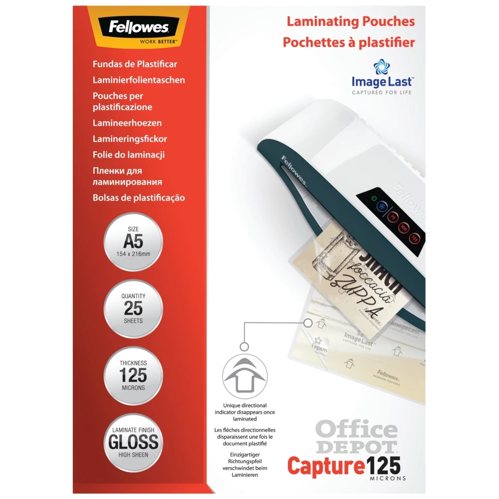 Fellowes A5 125mic 25db-os fényes lamináló fólia