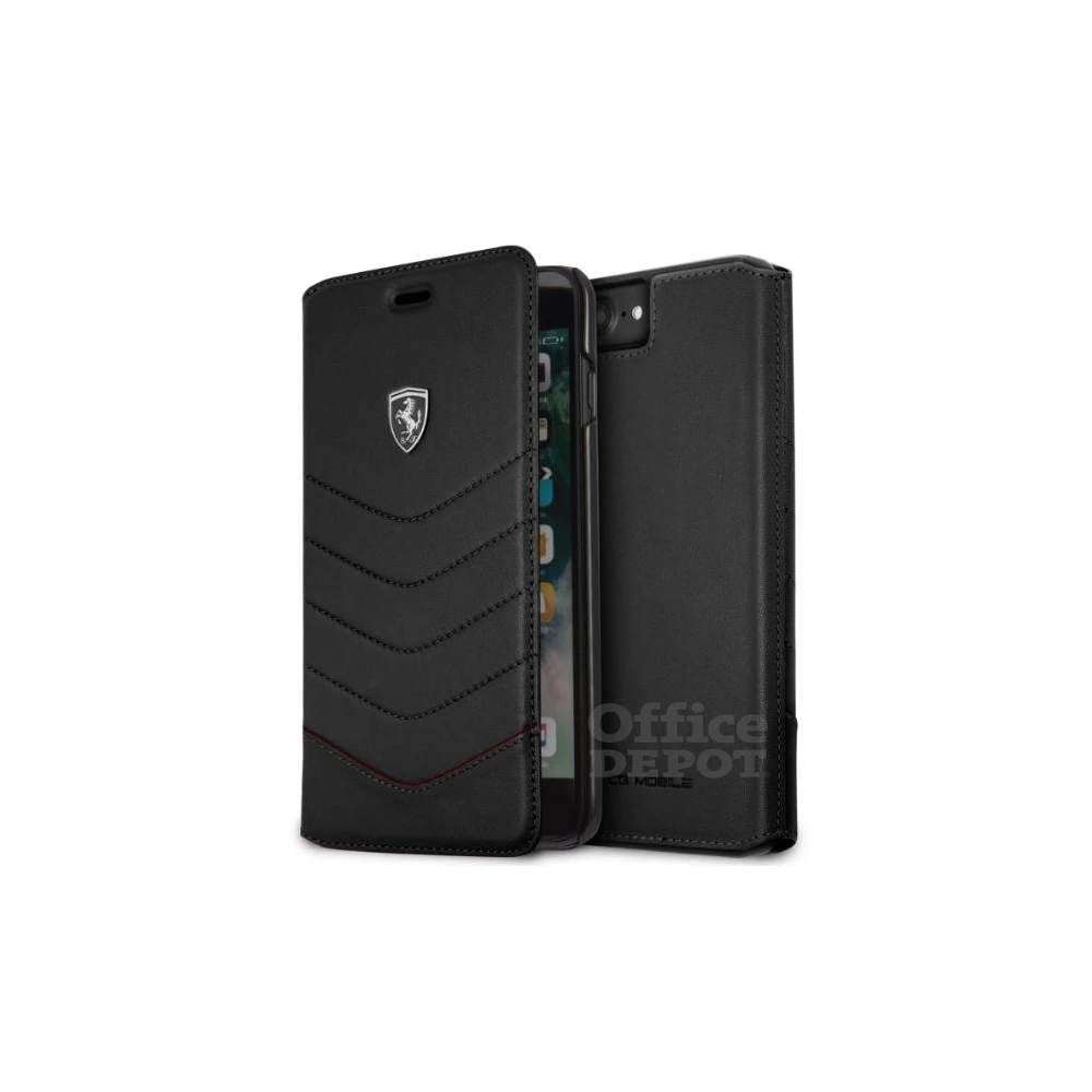 Ferrari Heritage iPhone 7 Plus fekete tűzdelt/kinyitható bőr tok
