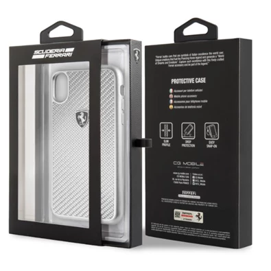 Ferrari Heritage iPhone X/XS ezüst kemény/valódi karbon tok Ferrari Heritage iPhone X/XS ezüst kemény/valódi karbon tok