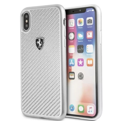 Ferrari Heritage iPhone X/XS ezüst kemény/valódi karbon tok Ferrari Heritage iPhone X/XS ezüst kemény/valódi karbon tok