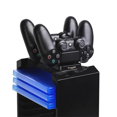 FroggieX FX-P4-C1-B Charge & Disc Tower PS4 dual töltőállomás + lemez tartó állvány FroggieX FX-P4-C1-B Charge & Disc Tower PS4 dual töltőállomás + lemez tartó állvány